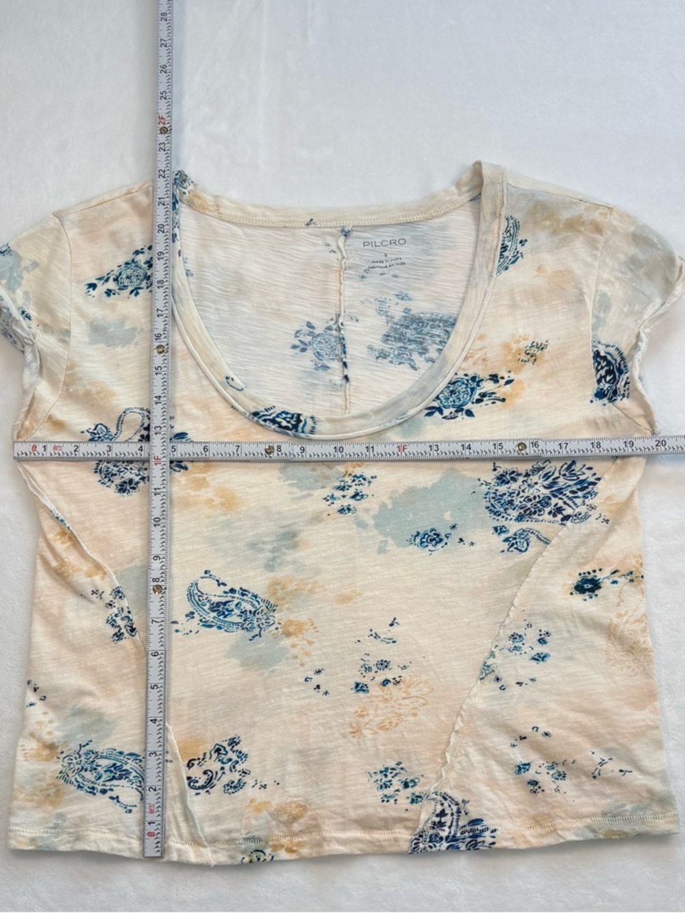 PILCRO Anthropologie Watercolor Paisley Floral Short Sleeve Top Small Cotton - Picture 7 of 7